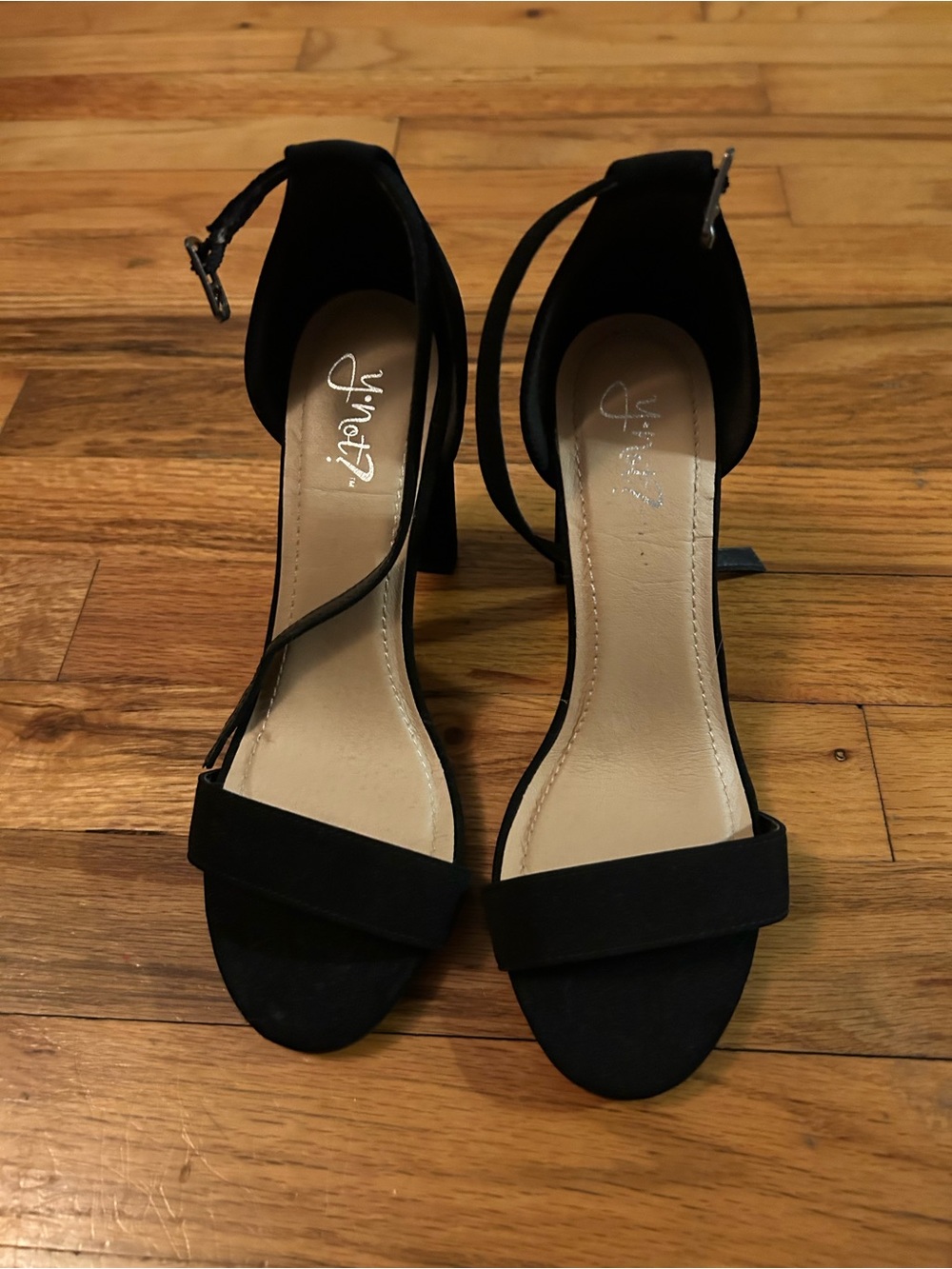 Black Ankle-Strap Open-Toe Block Heels